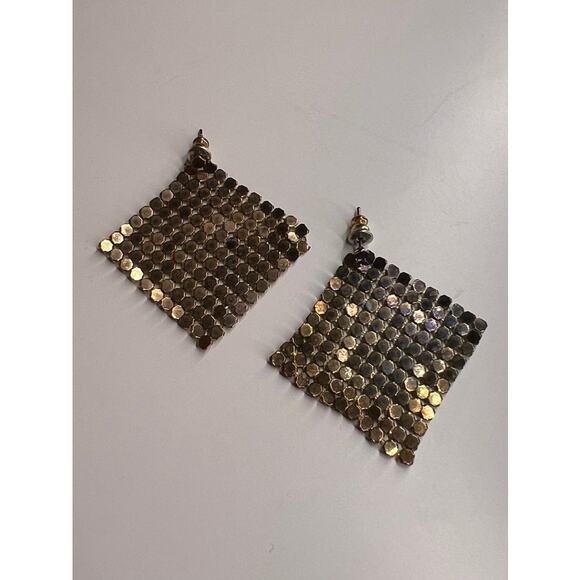 RAD Vintage 80's Gold-Tone Mesh Statement Bib Earrings, Unsigned - Picture 3 of 8